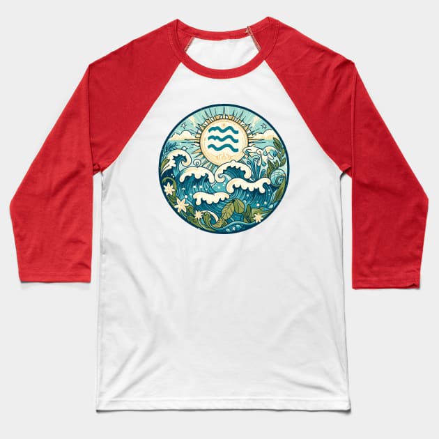 "Aquarius Mystique: Celestial Whirlwind"- Zodiac Horoscope Star Signs Baseball T-Shirt by stickercuffs